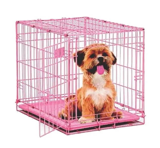 Midwest Container I-Crate Single Door Collapsible Dog Crate for Puppies - Pink, 24x18x19 in, 1524PK, Slide Bolt Latch, Adjustable Divider Panel, Easy Setup, Durable Powder Coated Finish, Includes Plastic Pan, Sturdy Crates & Kennels