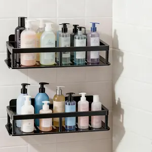 Shower Caddy Adhesive, Self-Adhesive Bathroom Shelves Basket, 2 Pack Large Capacity Shower Shelve with Hook Rack, No Drilling Bathroom Organizers and Storage for Home Decor (4Pack-Black) summerwins