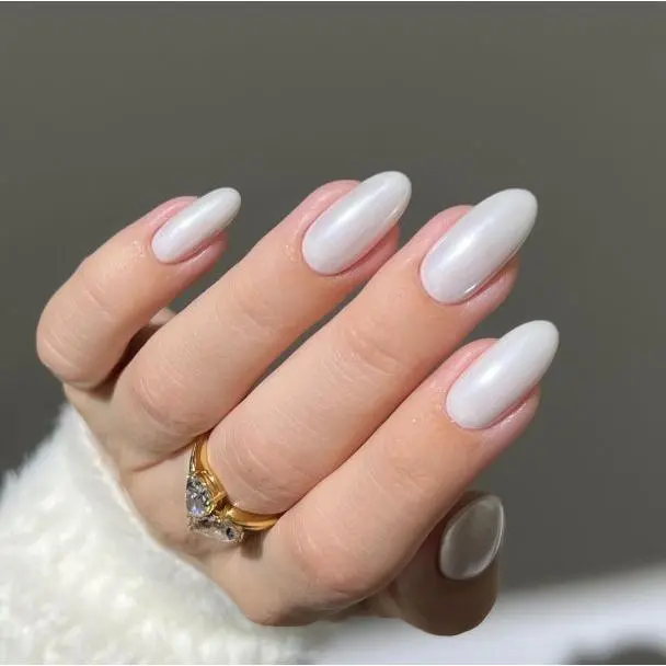 Spring Nail Ideas White Pearl Nails Classic White Manicure Semi Cured Gel Nail Strips - NG200185