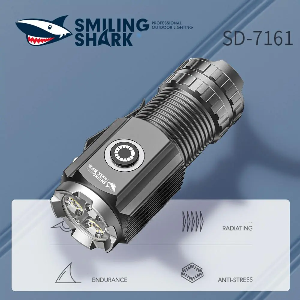 【SD-7161】Smilingshark flashlight: With four lighting modes, it is shock-resistant and pressure-proof, lightweight and portable. It can guard your safety at night!