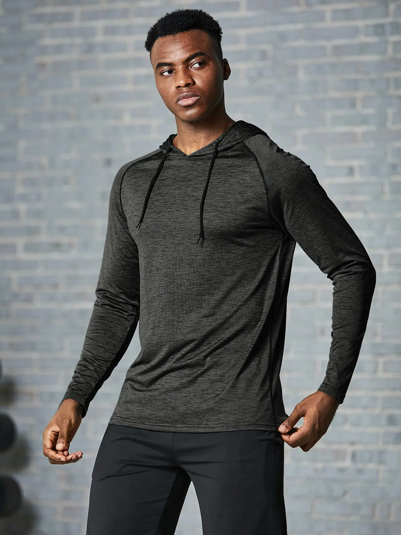 Men's Plain Drawstring Sports Hoodie, Sporty Long Sleeve Hooded Sweatshirt for Running Workout Gym, Men Sport & Outdoor Clothing for Spring & Fall