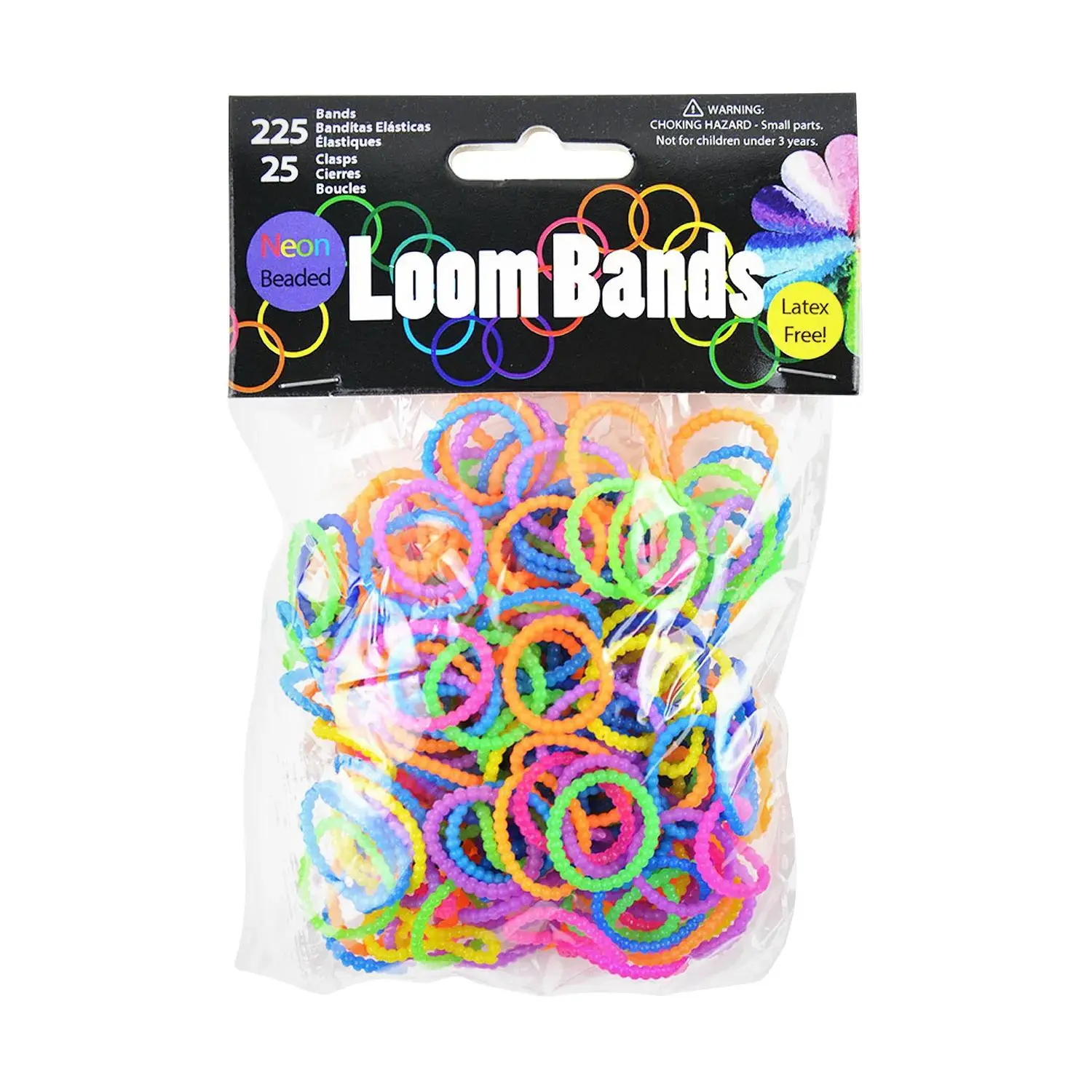 Neon Beaded Loom Bands with Plastic Clasps, Bulk 250 Pc