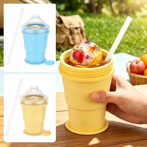 Foldable Ice Whiskey Cup Reusable Silicone Ice Cube Beverage Cup with Lid Multipurpose Cold Beverages Mold for Coffee Juice Beer