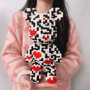 Striped Heart Bear 3D Puzzle Building Blocks, Home Office Decor, Party Decoration, Ideal Gift for Thanksgiving Christmas