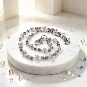 Sparkly 10mm Ceramic Beads Wallet Chain For Men And Women, Bohemian Shiny Decorative Purse & Jean Pants Link Chain, Detachable Versatile Streetwear Fashion Accessory, Eye-Catching Layered Ornament For Daily Outfit Matching And Hip Hop Styling