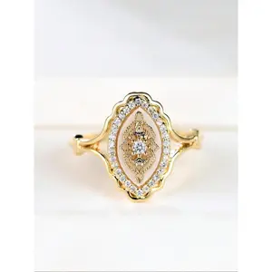 Vintage Style Artificial Zircon Inlaid Hollow Out Design Ring , Creative Design Ring for Women, Fashion Accessories for Daily Wear, Trendy All-match & Exquisite Jewelry for Birthday Gift, Vintage Rings Jewelry