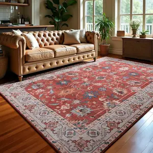0.3 In Low Pile & Non-Slip Indoor Floor Area Rug, Washable Vintage Faux Wool Throw Bedroom Carpet For Home Office, Kids Room, Bedside, Black, Red, Beige, 4x6, 5x7, 6x9, 8x10, 9x12 Feet