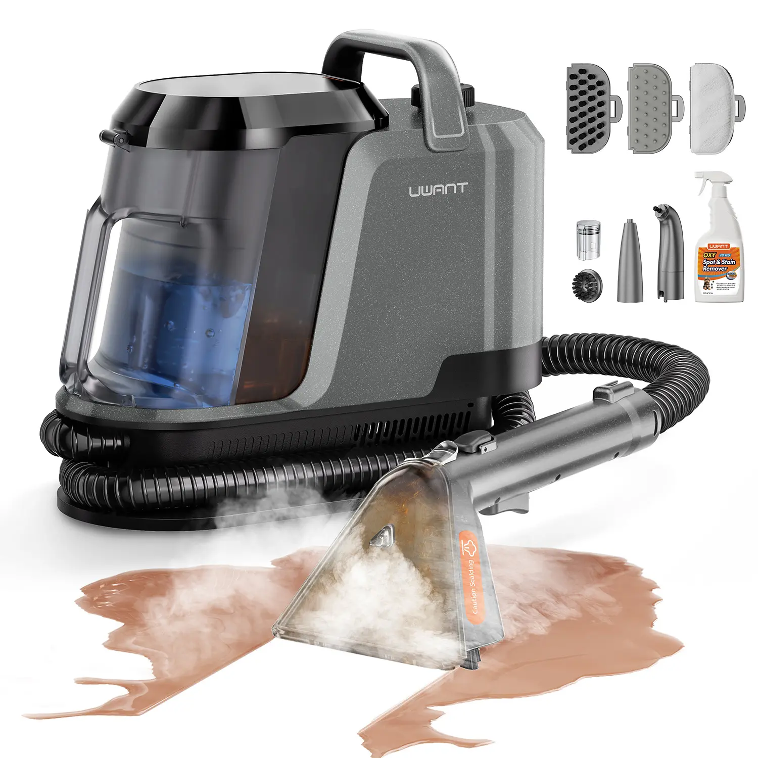 Uwant Y100 Portable Steam Carpet Cleaner - 18Kpa Powerful Spot Cleaner, Upholstery & Sofa Stain Spot Cleaner, 31x16x28cm, Car & Sofa Ready Home Appliance with Free Repairs or Replacements