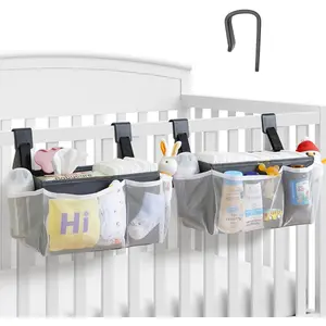 Hangable 2-Pack Crib Diaper Organizer, Washable Home Storage Bag with Hook Straps, Holds 50+ Diapers for Playpen/Bassinet, Ideal Baby Shower Gift