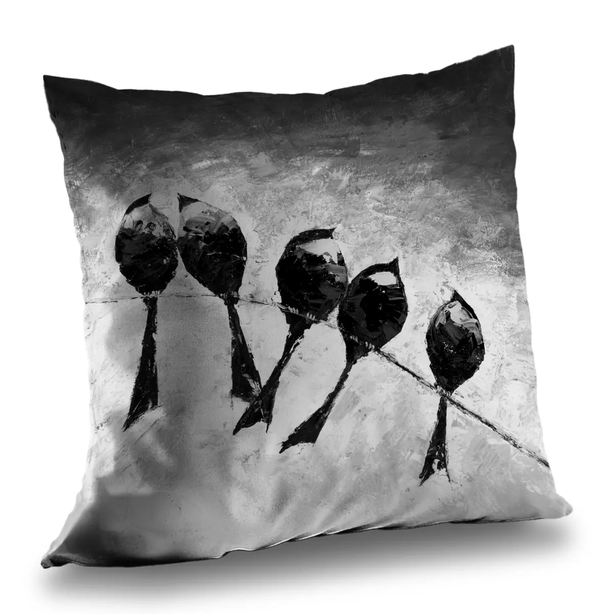 360 Stand 14x14 in Birds Motif Throw Pillow - 5 Perched Birds Design, White Poly Twill Insert, Home Decor Textile Accent (Model C1PT14142HDOZJ), 14-Inch Standard Pillows, Animal-Inspired Standard Pillows