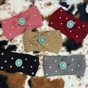 Western Winter Headbands with Removable Blue Turquoise Charm in Assorted Colors for Stylish Comfort in Pink Brown Red Black Gray Hair