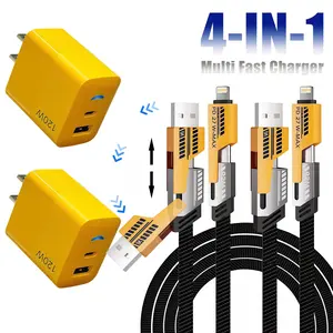 2-Pack Multiple Ports USB C/USB A Fast Charger Adapter with 4-in-1 USB C Cable 5FT Fast Charging Cord,  Compatible with iPhone17/16/15/14/13/12/Pro Max iPad Samsung