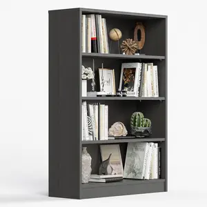 Grey Bookshelf for Bedroom 4 Shelf Office Bookcase 48 Inches Tall Modern Wood Bookshelf for Living Room 4 Tier Wide Manga Bookshelves Library Bookcase