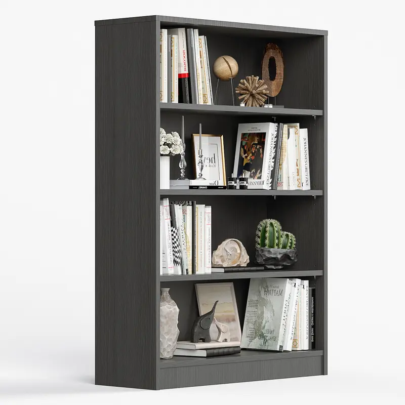 Grey Bookshelf for Bedroom 4 Shelf Office Bookcase 48 Inches Tall Modern Wood Bookshelf for Living Room 4 Tier Wide Manga Bookshelves Library Bookcase