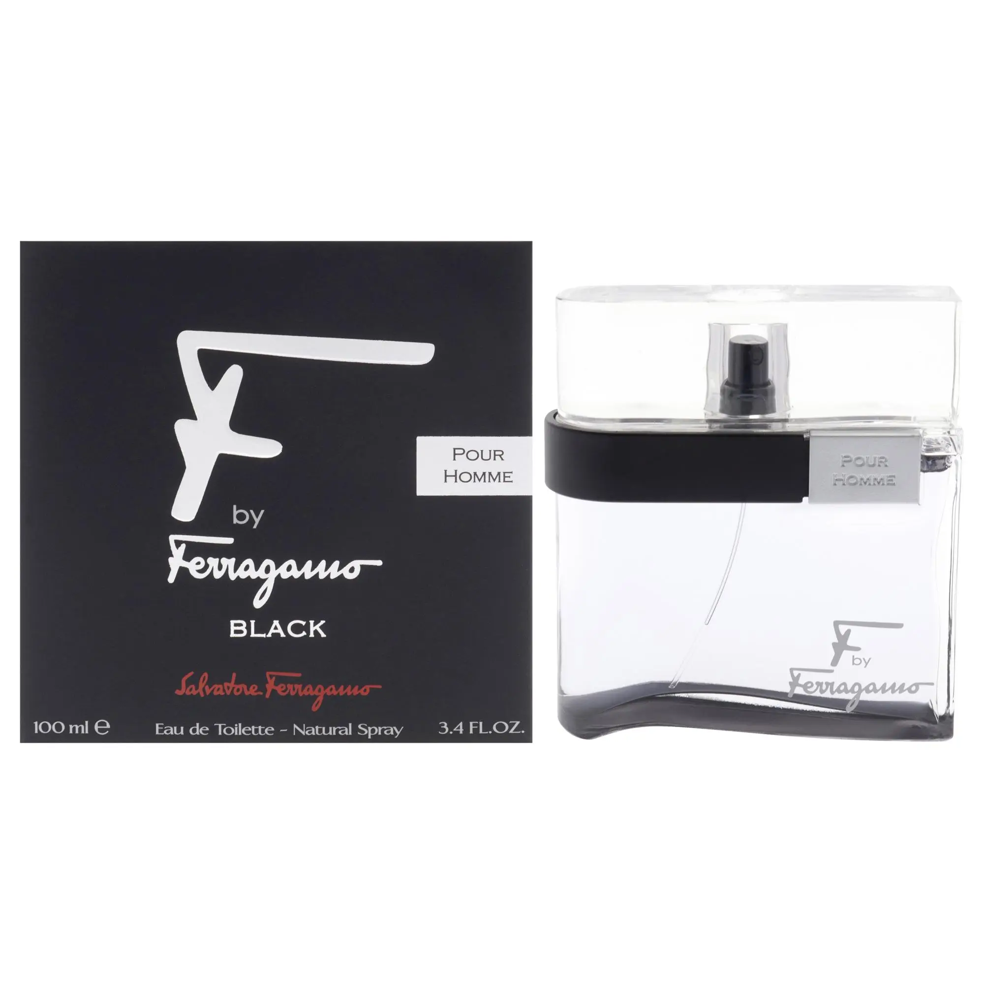 Salvatore Ferragamo F Black Eau de Toilette Spray for Men - 3.4 fl oz, Classic Long-Lasting Fresh Clean Scent, Daily Wear, Pulse Point Application, Single Bottle