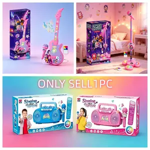 Music Toy Set, Adjustable Standing Microphone, Glow Guitar, Portable Singing Machine, Stage Performance Toy, Birthday Gift for Kids Aged 3+