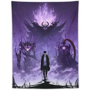 BABAOOU Solo Leveling Anime Tapestry Wall Art Tapestry Print Paint Artworks Modern Decor Bedroom Tapestries Hanging Peach