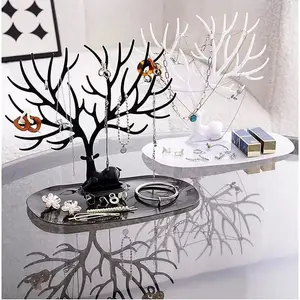 Antler Jewelry Display Stand, Cute Tree Design Decorative Necklace Earring Ring Cosmetic Desktop Storage Organizer Box, Perfect Gift for Women and Girls