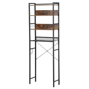 ZENY 4-Tier Over-the-Toilet Metal Storage Rack - Adjustable Industrial Space Saver with Storage Hooks, Rustic Brown Bathroom Organizing Accessories