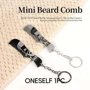 Men's Mini Beard Comb Keychain, Portable Pocket Comb with Fine Teeth, Stainless Steel Carved Pattern, Facial Hair Grooming & Styling Tool, Hair Care