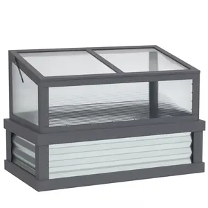 Raised Garden Bed + Lean-to Greenhouse Kit – Gray. 2-in-1 Use Together or Separately. Openable Polycarbonate Roof. Galvanized Steel Bed + Fir Wood Frame. 90% Light Transmission