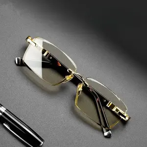 Classic Square Frame Business Reading Glasses for Men & Women - Natural Metal Frameless Lightweight Presbyopia Glasses +1.00  +4.00 Magnification, Professional Style for Office & Formal Events, Vision Correction, Sleek Design, Elegant Finish, Vision Sup-G