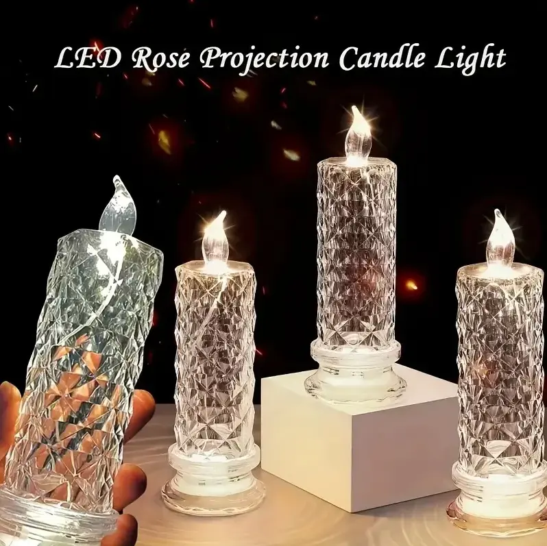 Set of 4, LED Crystal Candle Lights - Romantic Tabletop Night Lights for Bedroom Decorations, Gifts, Anniversaries and Parties, Suitable for Weddings, Birthdays, Holiday Tabletop Decorative Lights