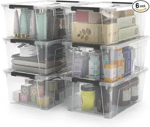 Clear Storage Latch Bins, 6-Pack Storage Organizer Box with Handle and Lids, 5-Litre