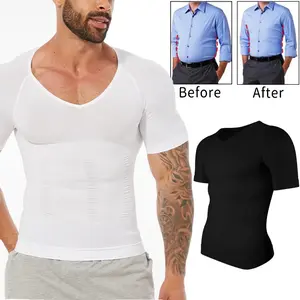Menswear Super Soft  V-Neck Compression Shapewear Body Shaper Comfortable Breathable Plain Undershirt Baselayer T-Shirt Workout Tank Top Clothes Gamis Dress Bestie