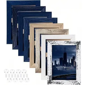 Rustic Wood Photo Frames Set of 8 - Multi-Color Wall & Tabletop Displays - 5x7 Horizontal and Vertical Formats - Handcrafted Home & Office Decor - Durable Hanging and Standing Picture Frames Decoration Gift Decorative Installation Iron Kitchen