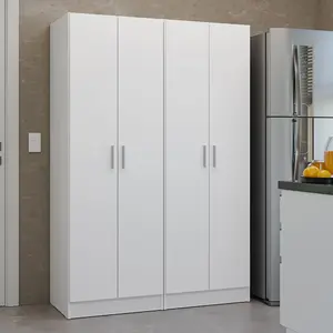 Madesa Kitchen Pantry Set Storage Cabinet 4 Doors 8 Utility Shelves 47" L Wooden Organization Unit for Kitchen 6 Adjustable Shelves Anti Tipping (White)