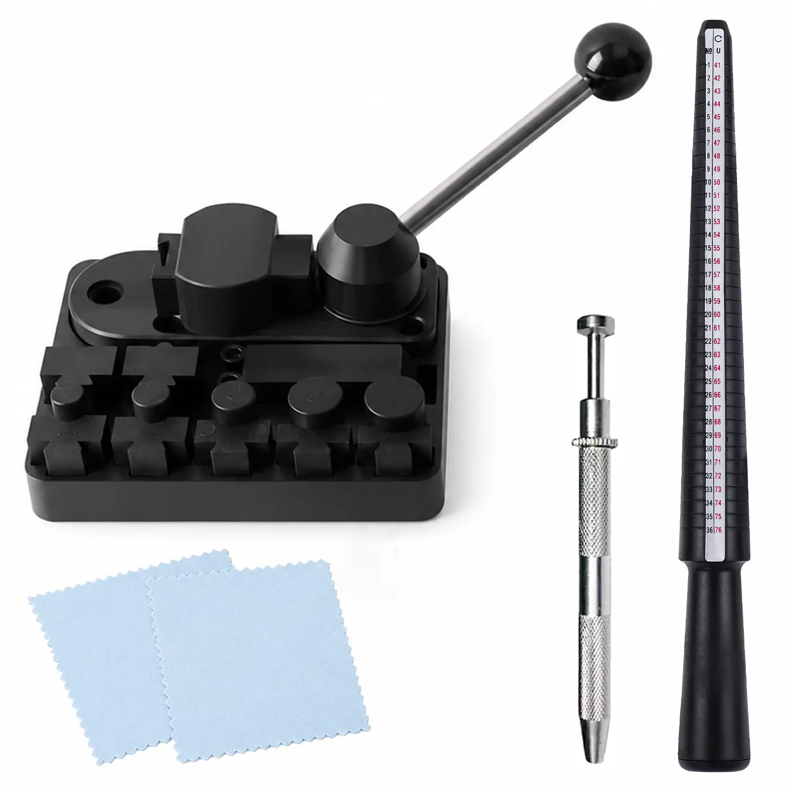 Jewelry Ring Bending Tool Set, Nylon Ring Bender with Ring Mandrel, Gem Pickup Tool and Polishing Cloths for Ring Making and Light Repair