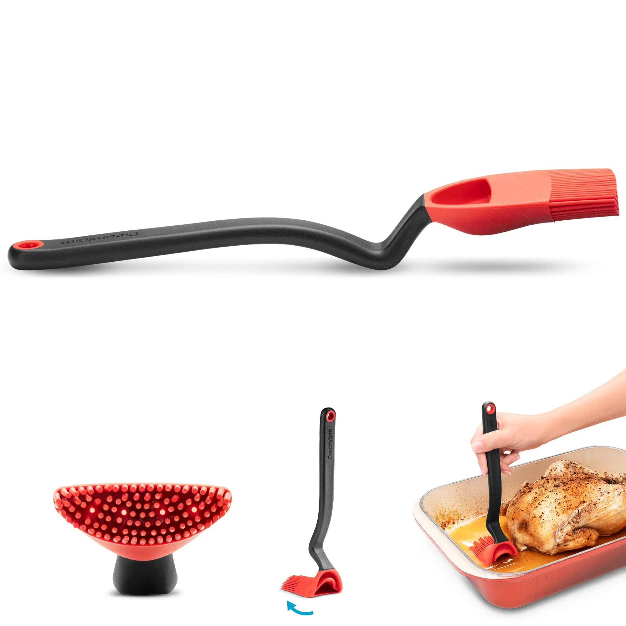 Dreamfarm Brizzle 3-In-1 Flexible Silicone Sit-Up Basting, Drizzle, Scooping Brush with In-Built Sauce Resevoir - Red