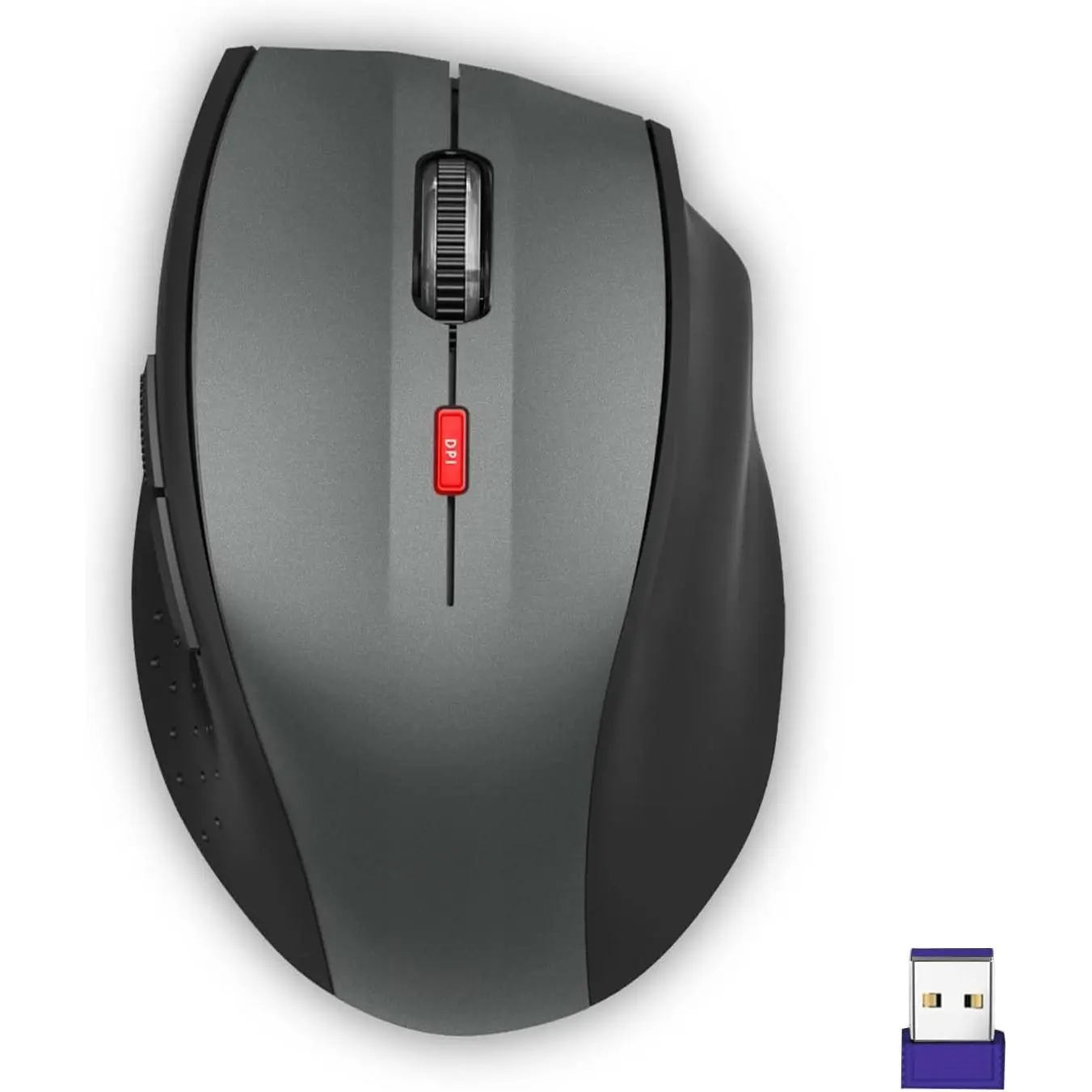 h-64  Wireless Mouse for Laptop, Portable Optical Computer Mouse, 6 Buttons, Cordless 2.4GHz with USB Receiver, 5-Level 4800 DPI, 18 Months Battery Life, for PC, Chromebook (Gray & Black, USB)