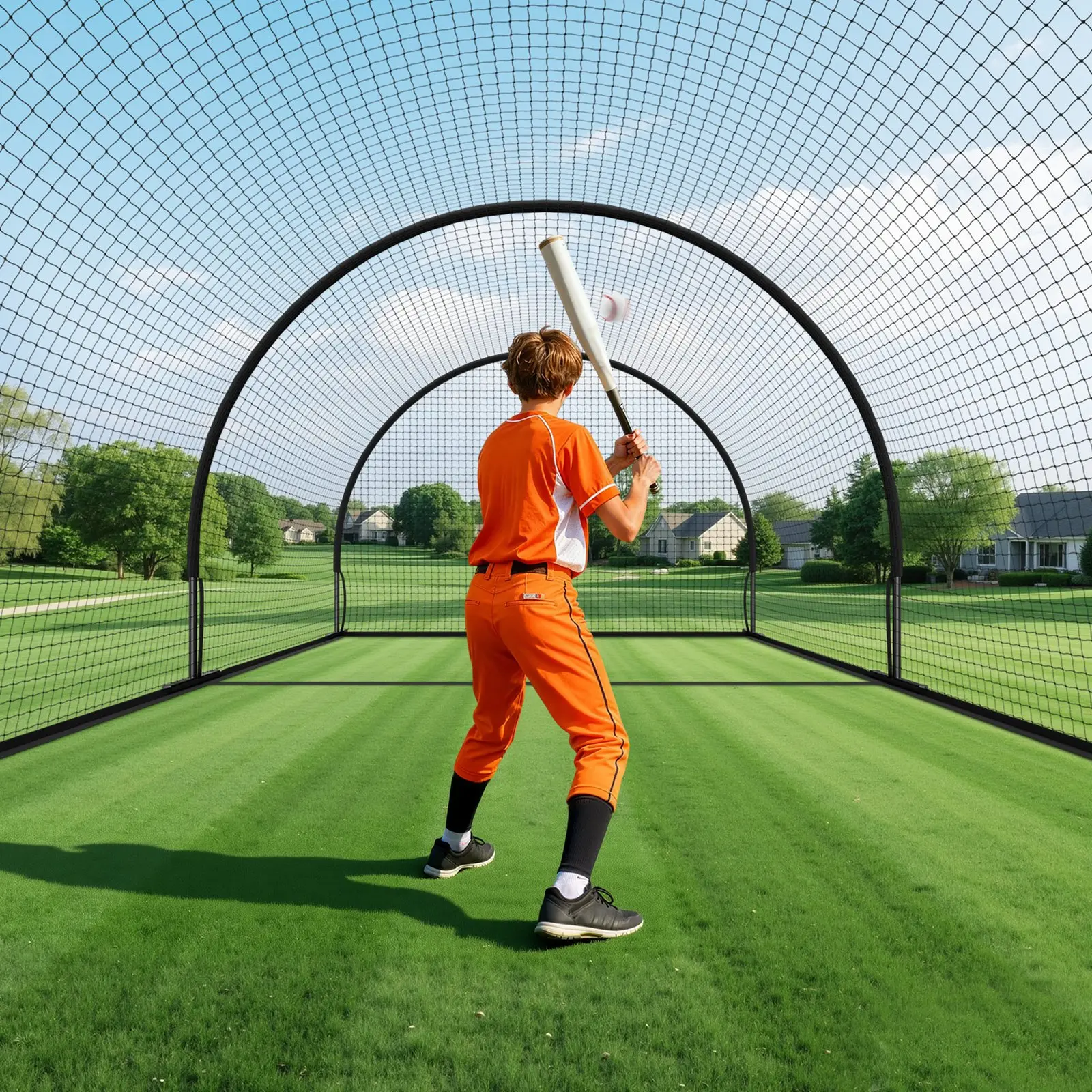 【Summerfinds】VEVOR Baseball Batting Cage, 19.9 x 12.0 x 8.2 FT Freestanding Portable Batting Cage, Hitting Cages with 30-Ply Knotted HDPE & Pitching Machine Opening, Battings Cages Netting for Indoor Outdoor Sport Training Equipment