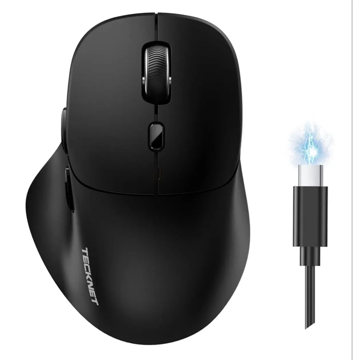 TECKNET Wireless Mouse Bluetooth 5.0/3.0 & 2.4G Rechargeable, Silent Clicks, Adjustable 4800 DPI, 6 Buttons, Ergonomic Design, Bluetooth Mouse for Laptop, Computer, ipad. Black Color