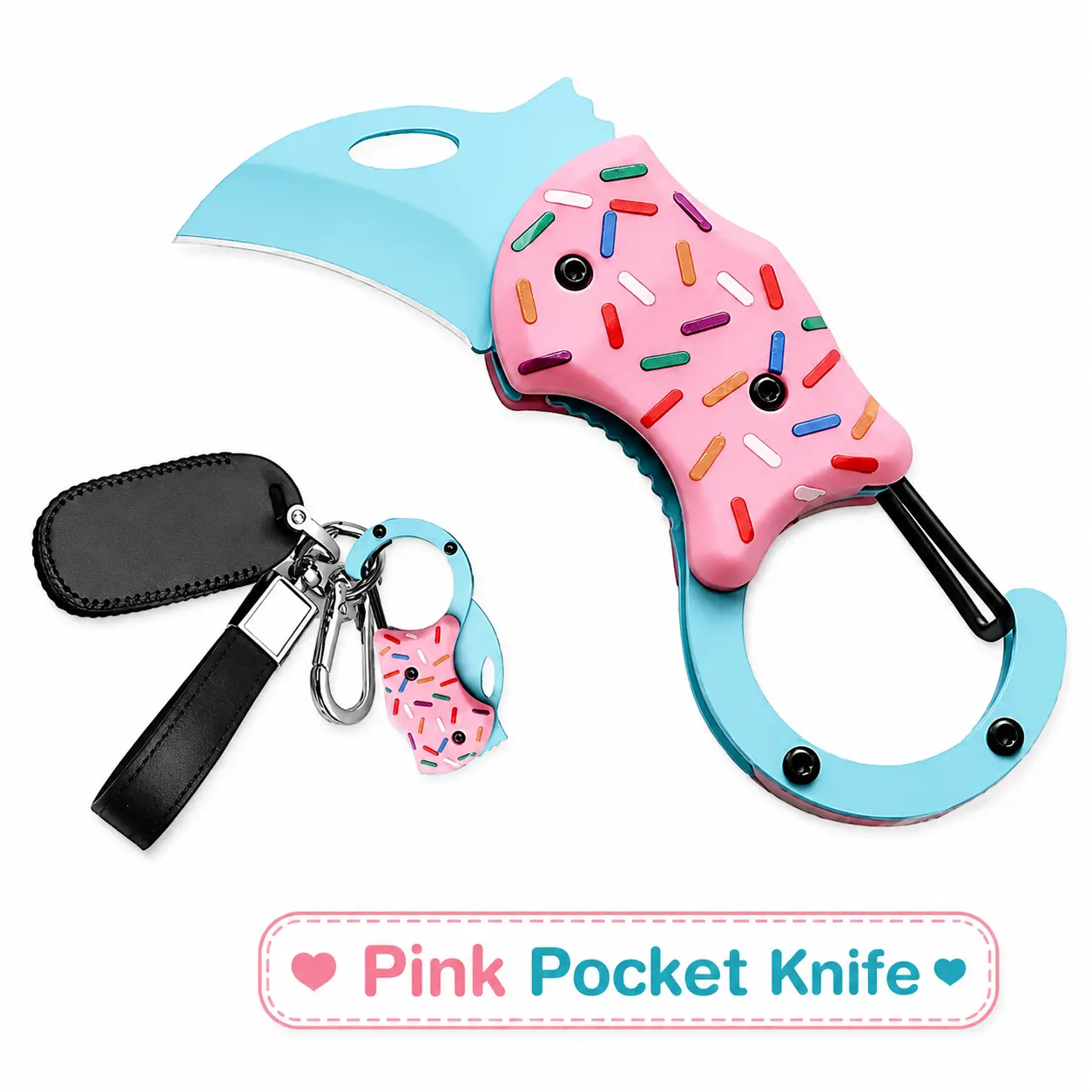 Compact Foldable Donut Design Box Cutter, for Daily EDC Package Unpacking, Pink Small Pocket Knife Portable Cutter, Novelty Cute Gift Tool for Men Women