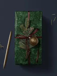 Dark Green Wrapping Paper Botanical Damask Design Botanical Gift Wrap Wedding Wrapping Papers Christmas Present Envelope Paper Dark Academia