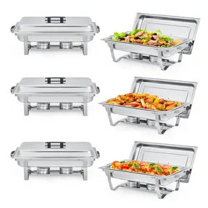 8QT Chafing Dishes for Buffet Set of 6,  Warmers Set with Lid & Foldable Frame, Rectangular Stainless Steel Chafer Food Warmer for Parties Wedding Bakeware Pans