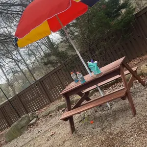 JOYMOR 4-in-1 Kids Picnic Table w/2 Sensory Bins, Cedar Wooden Sand & Water Table with Height Adjustable Umbrella, Wooden Kids Outdoor Picnic Tables for Garden, Backyard, Patio Furniture(Natural)