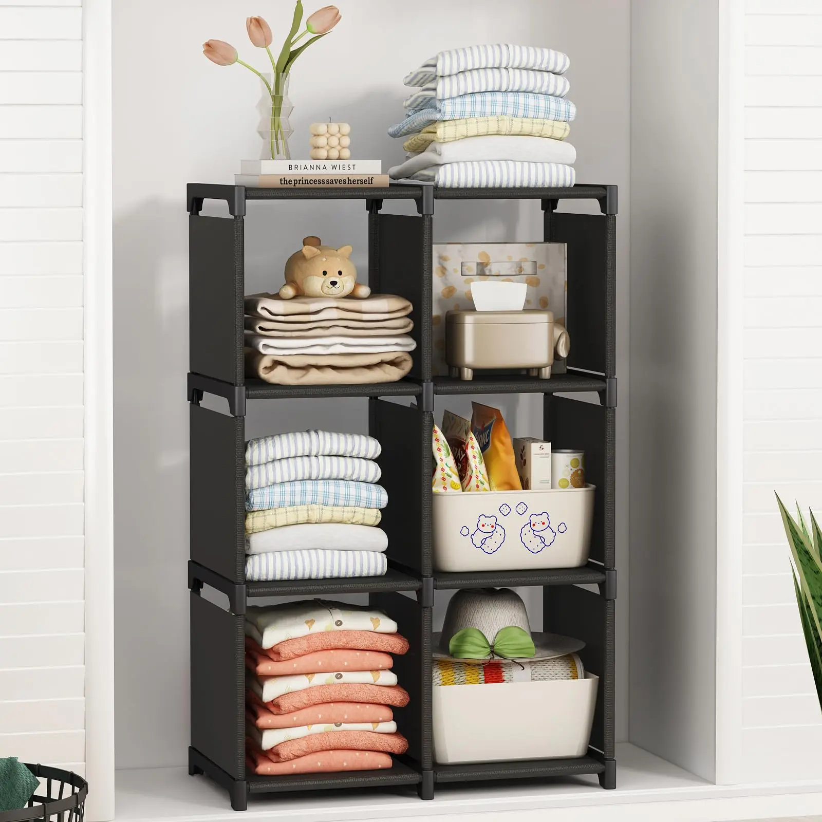 【Back to School】Closet Organizers and Storage 6 Cube Storage Organizer Portable Closet Shelves Cabinet (35.8L x 11.8W x 37.4H) Racks
