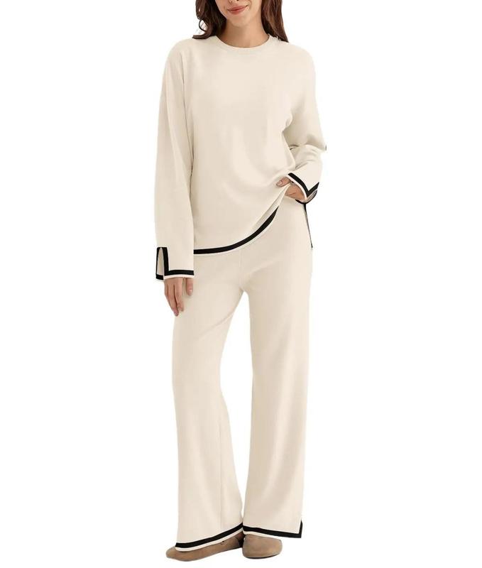 Women's 2 Piece Fall Knit Sweater Set Long Sleeve Tops Wide Leg Pants Sweatsuit Tracksuit Outfit Winter Clothing Women's 2 Piece Fall Knit Sweater Set Long Sleeve Tops Wide Leg Pants Sweatsuit Tracksuit Outfit Winter Clothing