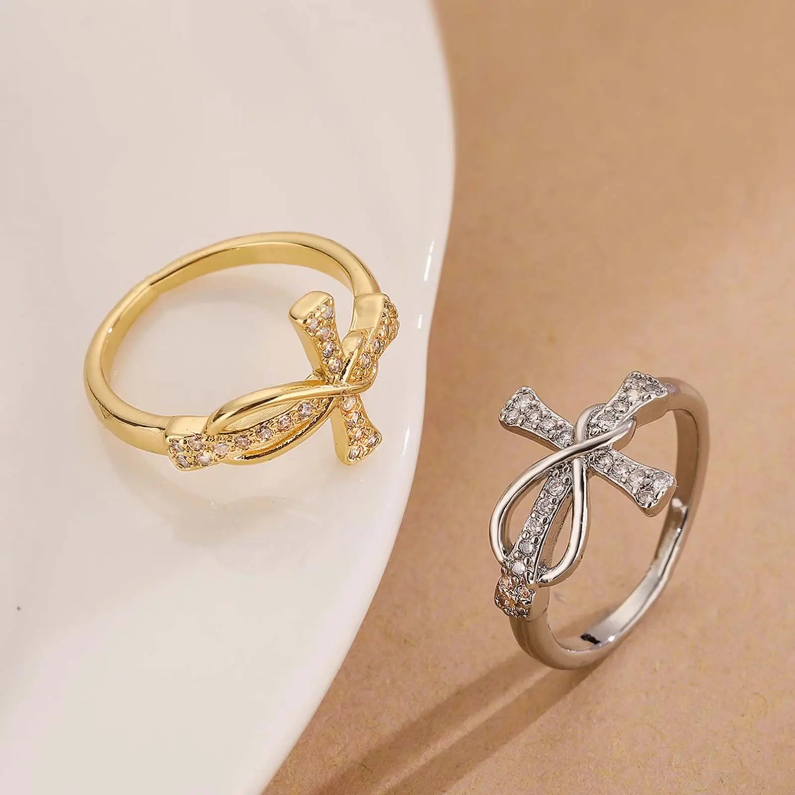Zircon Cross Infinity Symbol Ring Mobius Twist Couples Jewelry for Men and Women Personalized Anniversary Gift