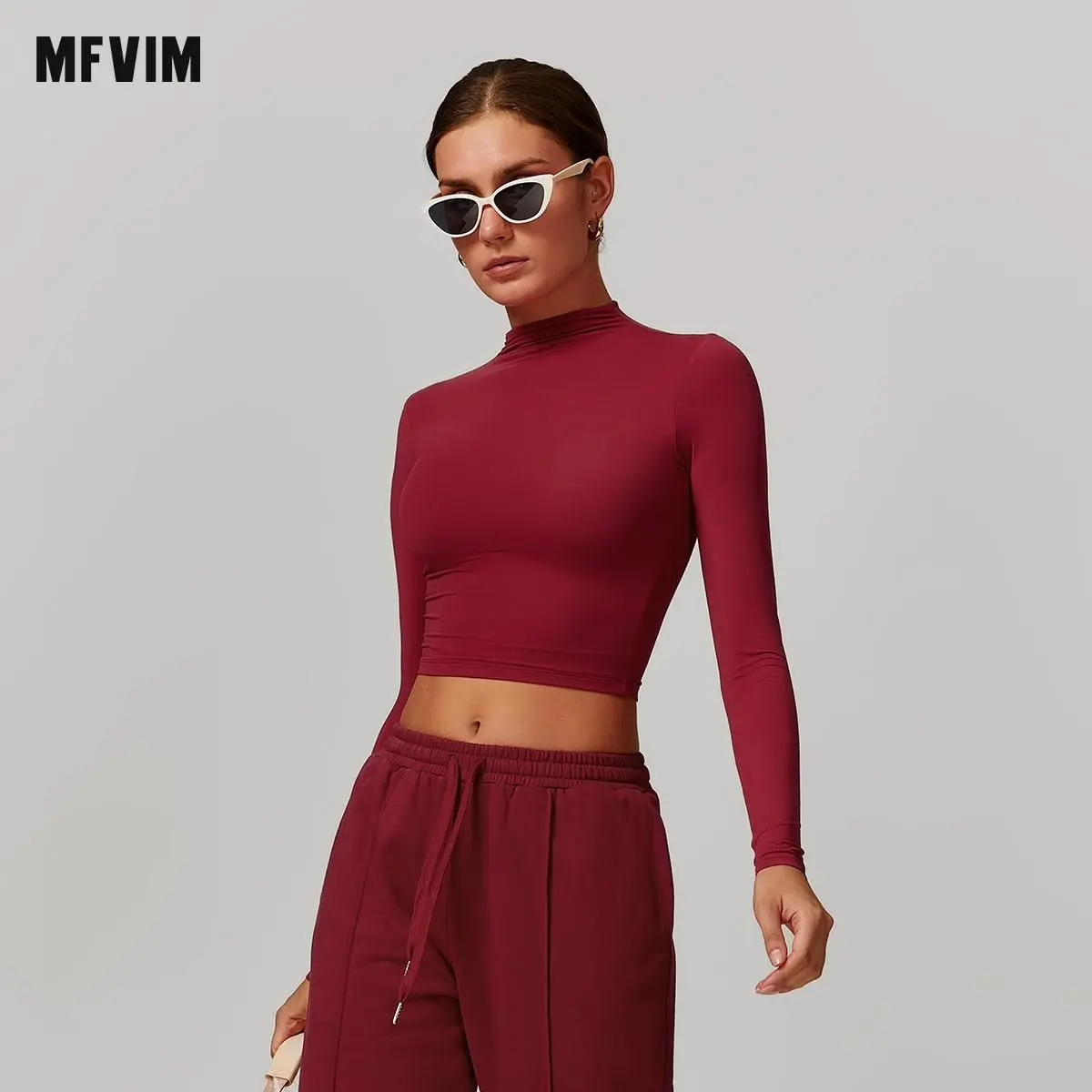 Women's High-Neck Compression Top, Solid Slim Fit Quick-Drying Long-Sleeve Pullover for Sporty Chic Yoga & Running