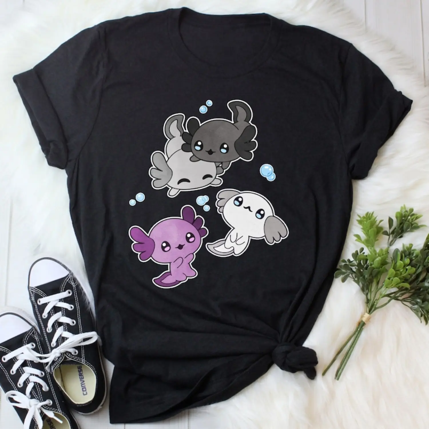Men's Casual Graphic T-Shirt with Asexual Pride Axolotl, 100% Cotton Short-Sleeve Crewneck, Subtle LGBTQ Gift, Knit, Positioned Print, Lgbtq Gift For Demisexuals, Drawing, Shortsleeve, Fabric, Menswear, Round Neck, Top