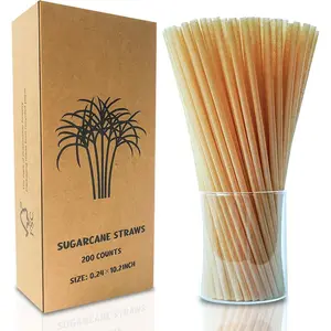 Biodegradable Sugarcane Straws 10.2 Inch Long Compostable Drinking Straws Bulk 200 count A Sturdy Straws Works for Hot/Cold Drinks Not Soggy Alternative to Platic/Paper Ones