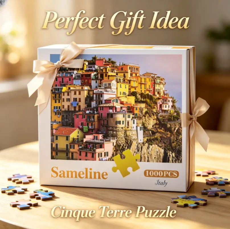 Sameline Italy Cinque Terre Jigsaw Puzzle 1000 Pieces, Colorful Cliff Village Landscape Puzzle for Adults, Home Wall Decor Hobby Gift