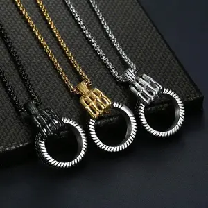 Stainless Steel Skeleton Hand Necklace, Unisex Grasping Ring Pendant, Trendy Gothic Jewelry