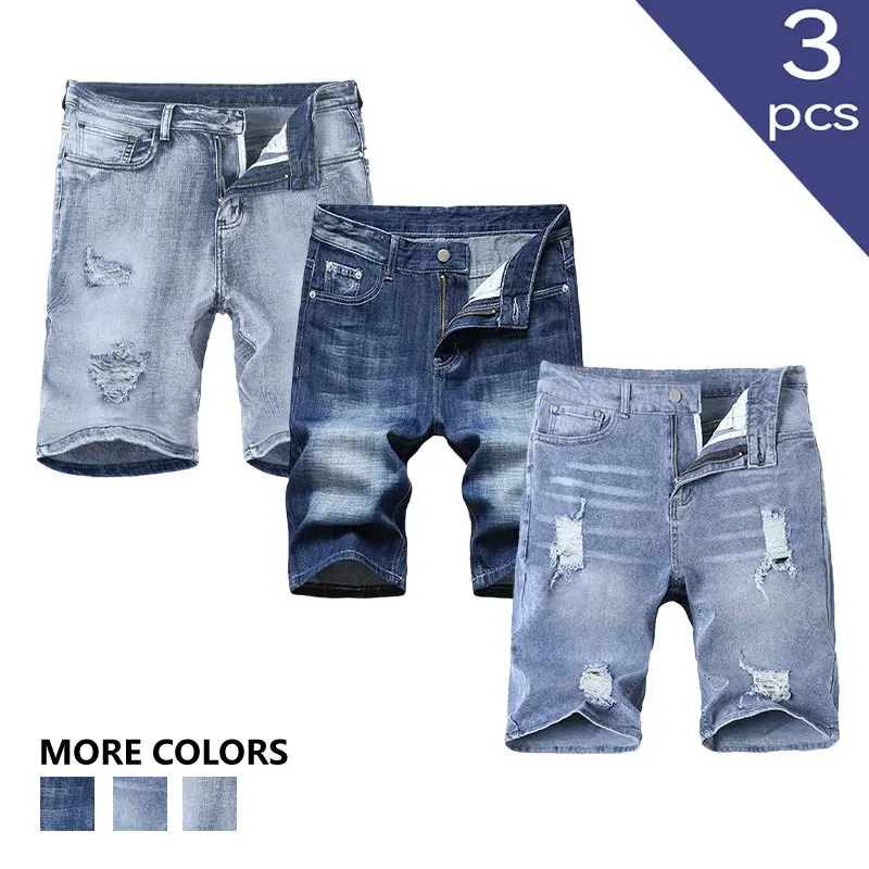 Clean Gent men’s multi-pocket slightly stretchy jeans; slim-fit distressed casual jeans; classic fashion style; straight-leg comfortable denim shorts; men’s street style; cotton denim shorts; natural-style harem pants; personalized fashionable jeans with