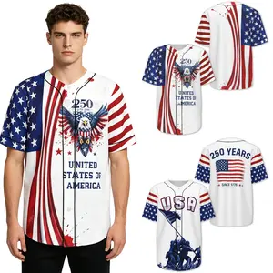USA 250 Years Baseball Jersey Patriotic Eagle Statue of Liberty Graphic Button Down Baseball Shirt for Men Women Independence Day V Neck Baseball Uniform Red White Blue Printed Jersey Top S-5XL American Flag Celebration Outfit